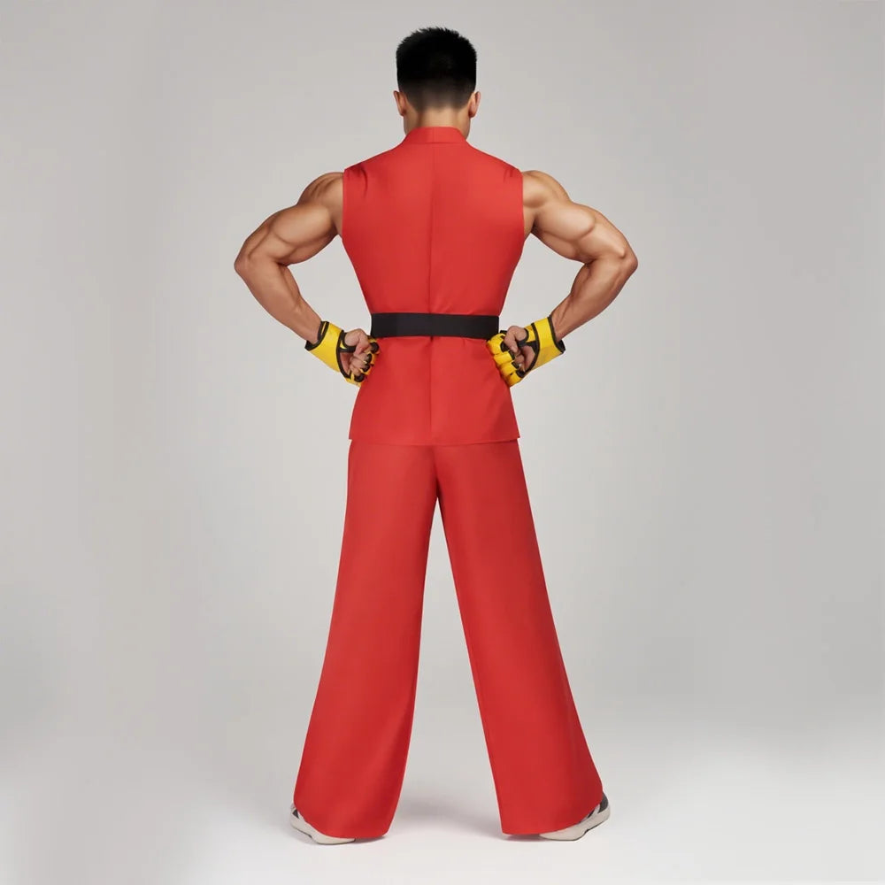 Street Fighter Ryu and Ken Cosplay Costume White and Red Martial Arts Uniform with Belt Men's Karate Outfit for Adults