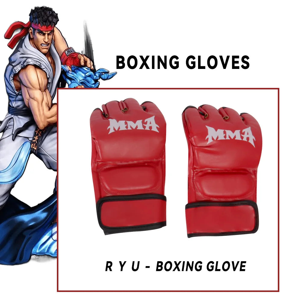 Street Fighter Ryu and Ken Cosplay Costume White and Red Martial Arts Uniform with Belt Men's Karate Outfit for Adults