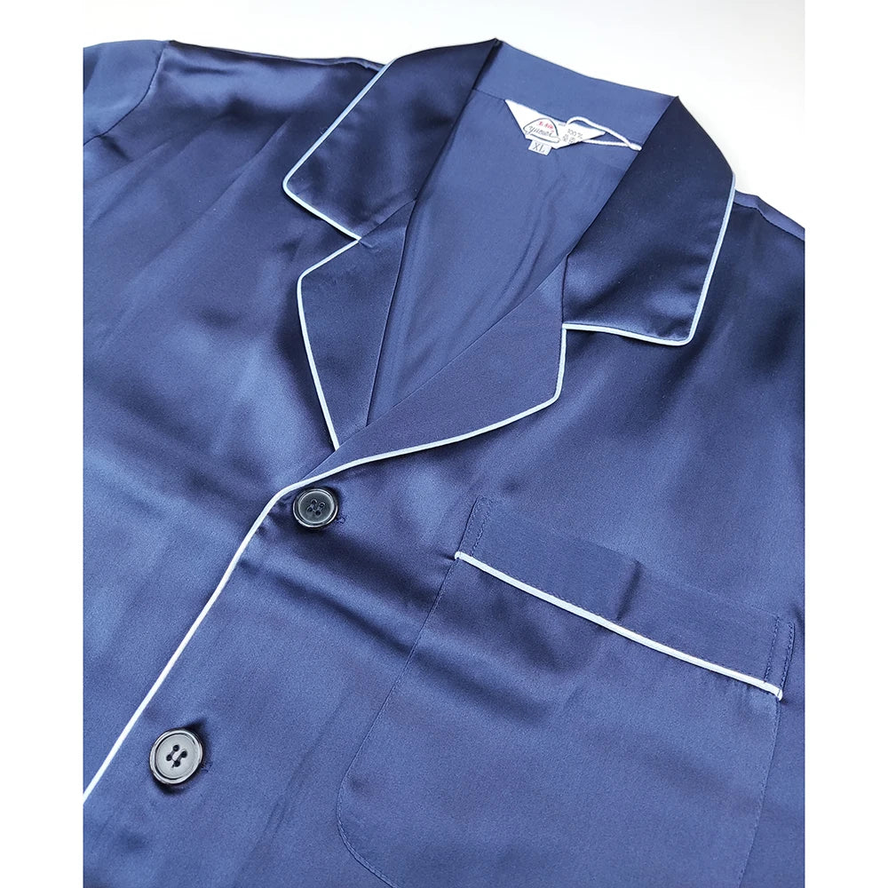 Men's 100% Real Silk Pajamas Set for Men Sleepwear Loungewear Long Sleeve Button Down PJ with Pocket Luxury 19 Momme