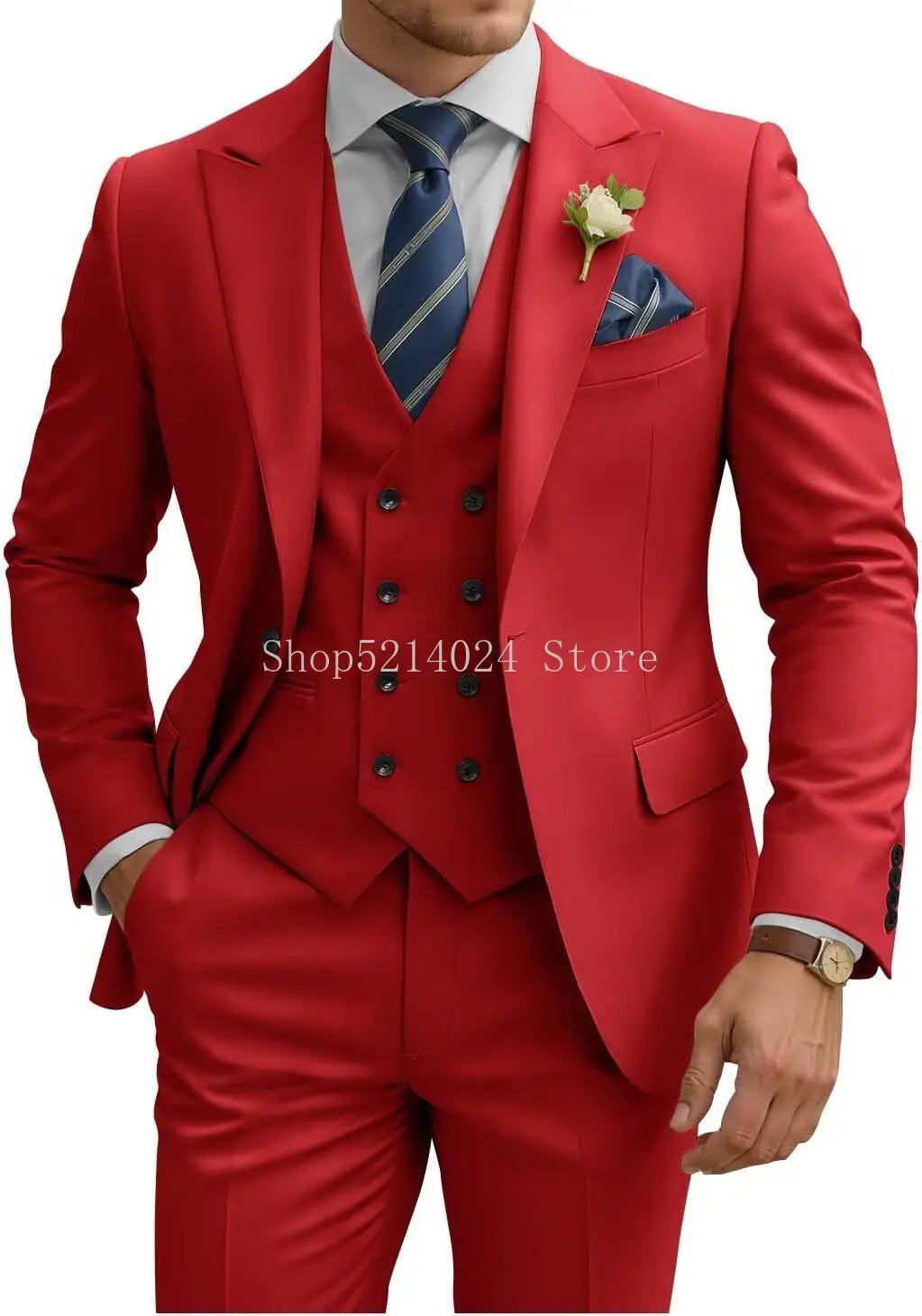 Mens Suit 3 Piece Slim Fit Suits for Men Double Breasted Suit Wedding Prom Suits Formal Business Dinner Tuxedo