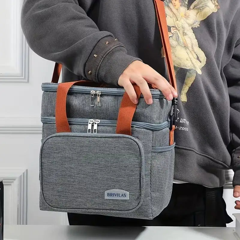 1pc Insulated Lunch Bag, Large Capacity Double-layer Insulated Tote Bag, Suitable For Picnics, School And Work.