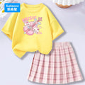 Kids' Summer School Outfit - Kawii Bunny & Strawberry T-Shirt top + Plaid Skirt 2 piece Set Fashion Girls Clothes