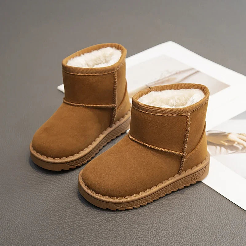 2025 Children Snow Boots Leisure Thick Fur Platform Winter Kids Short Boot Slip-on Unisex Concise Style Boys Girls  Kids Shoes