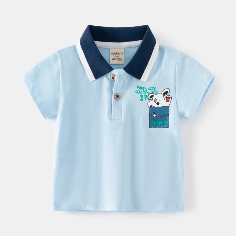 Korean Polo Tshirt Boy 100% Cotton Boys Clothes for School Uniform 2024 Shirts Solid White Black Green Polos Children's Clothing