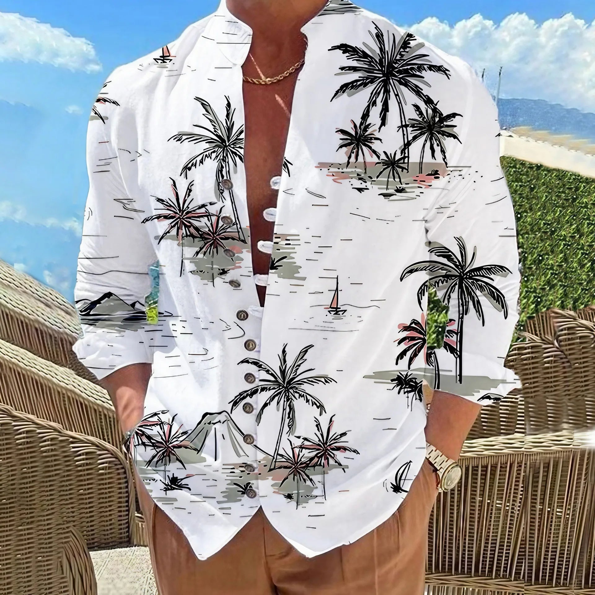 Men Shirts New Print Button Shirt Fashion Stand Collar Loose Fitting Men's Shirts Casual Streetwear Comfortable