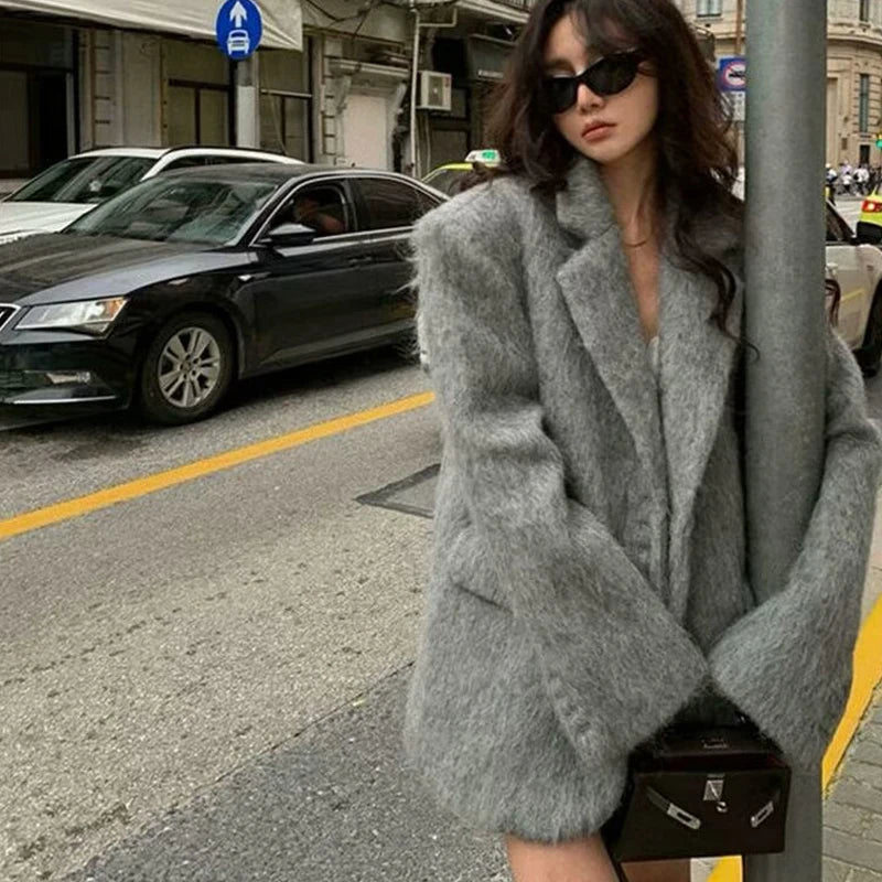 2026 Women Winter Blazer Coat Turn Down Collar Warm Coat Turn Down Collar Fashion Design Blazer Feminino Tops Clothes