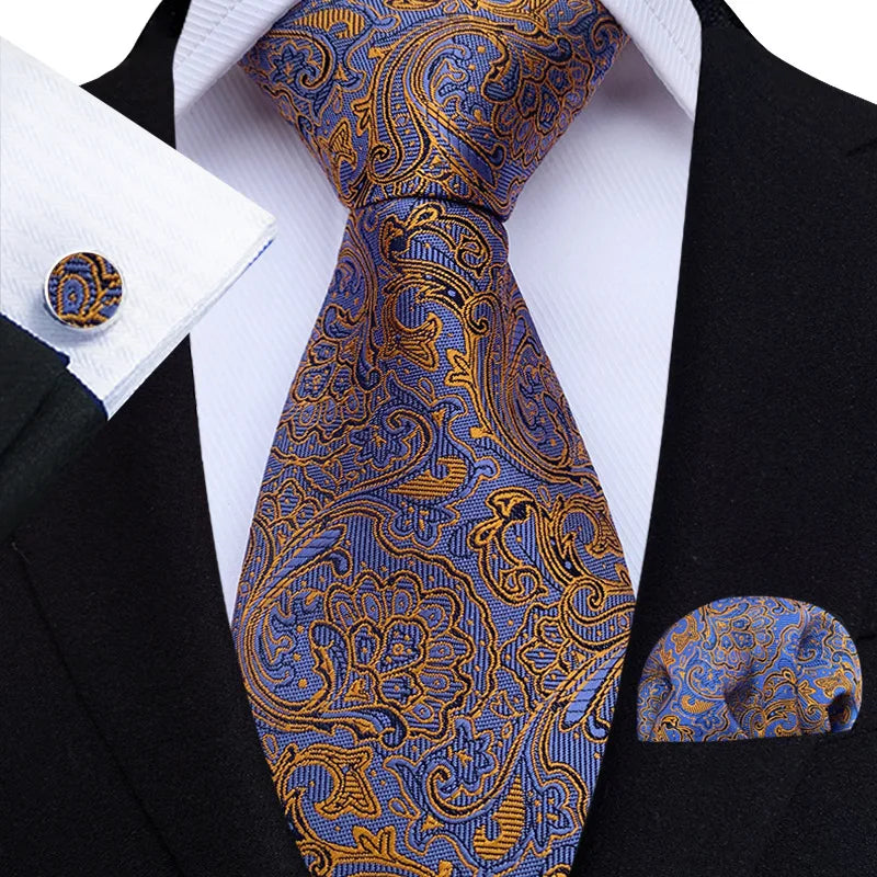 Men Ties Set Green Floral Paisley Necktie Business Formal Pocket Square Cufflinks Set For Wedding Party Accessories Cravat