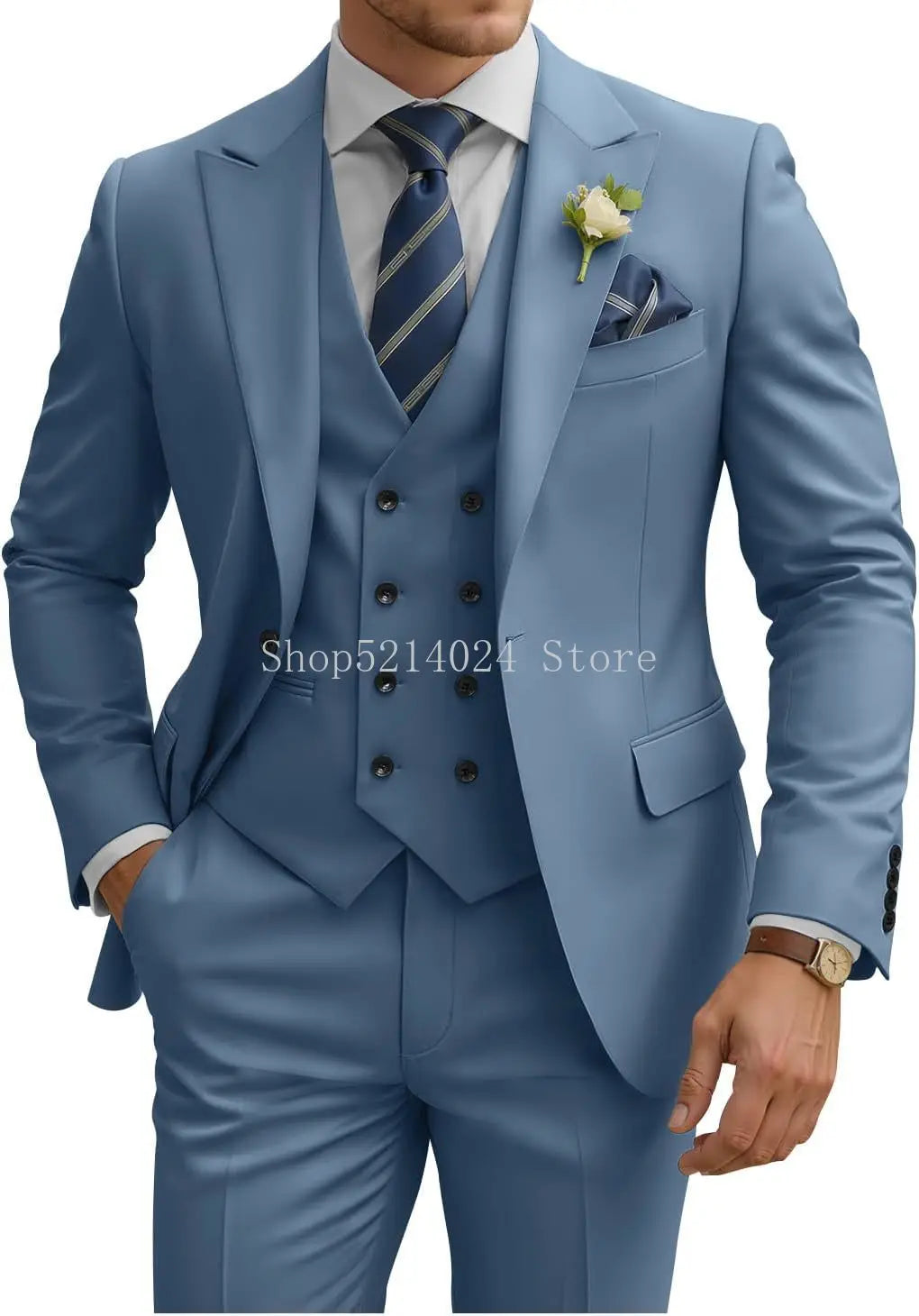Mens Suit 3 Piece Slim Fit Suits for Men Double Breasted Suit Wedding Prom Suits Formal Business Dinner Tuxedo