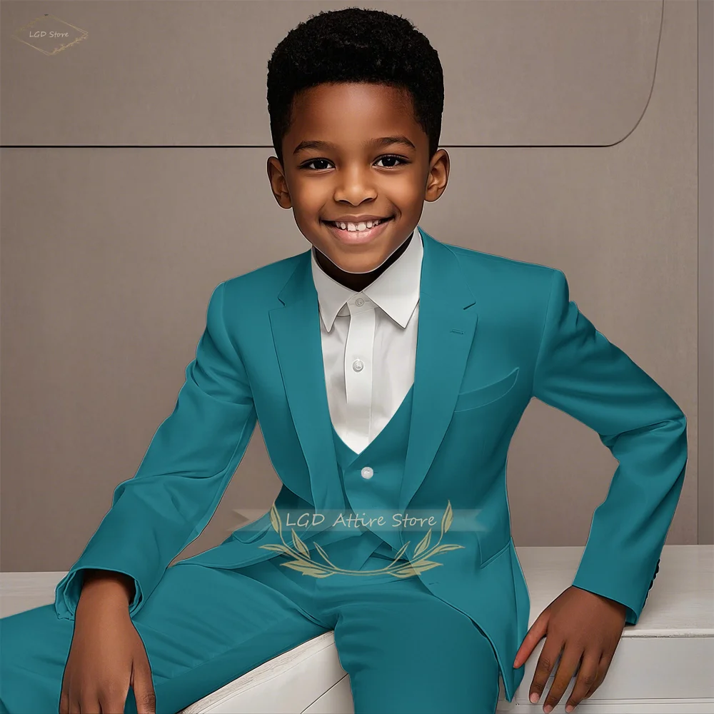 3-Piece Boys Formal Suit Set Blazer Vest Pants for Wedding Birthday Party Show Host Cocktail Ceremony School Performance Outfit