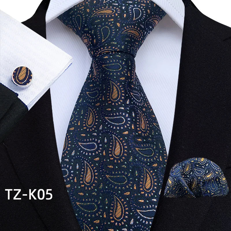 Men Ties Set Green Floral Paisley Necktie Business Formal Pocket Square Cufflinks Set For Wedding Party Accessories Cravat