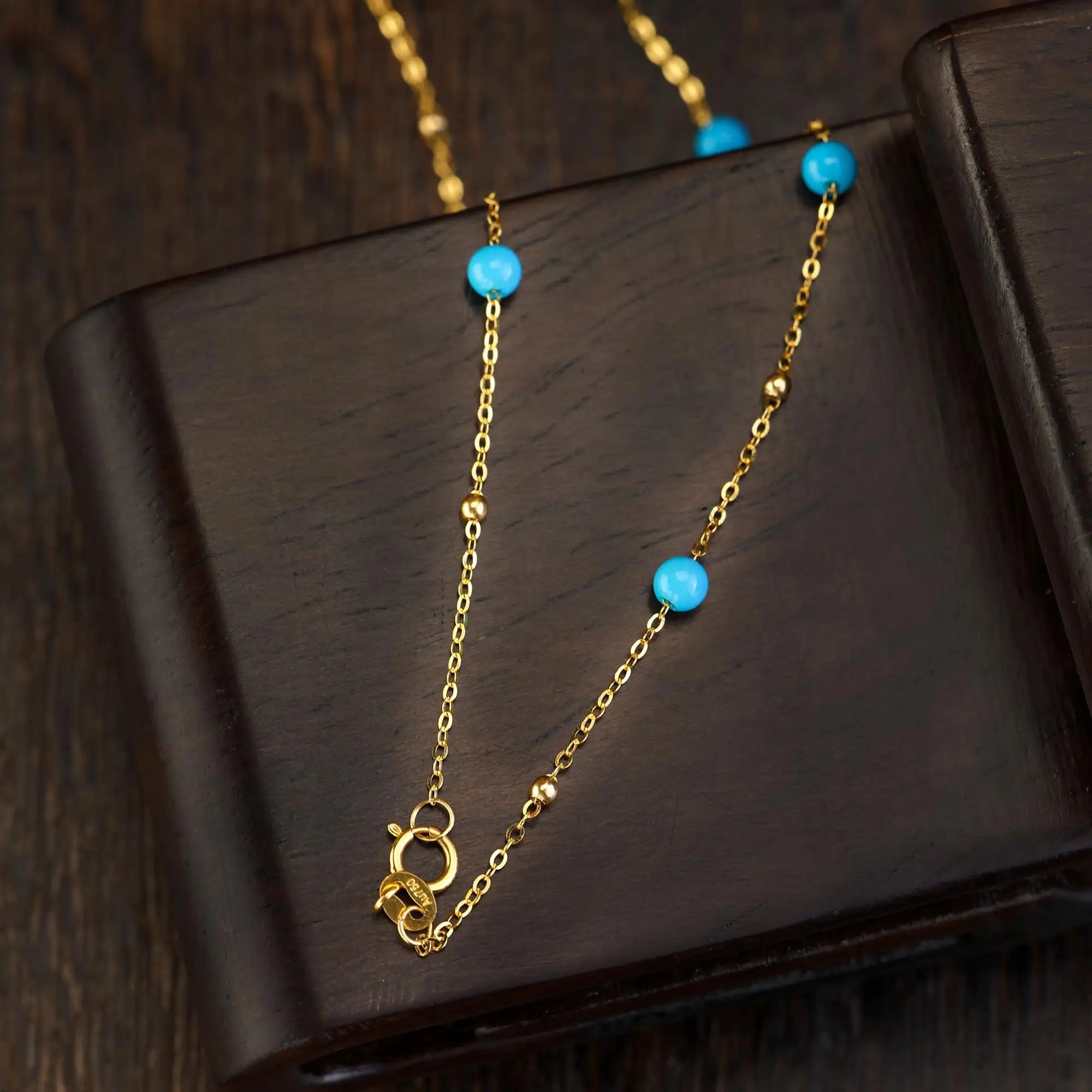 New 18k gold necklace pendant natural AU750 Natural turquoise Fine jewelry sky party for women  X714