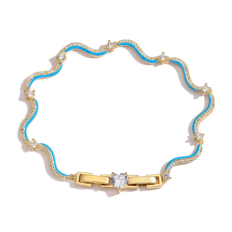 18K Gold Plated Fashion Enamel Chains Necklace Bracelet Jewelry Sets Brass Chain Wave Multicolor Women Wholesale Wedding Gifts