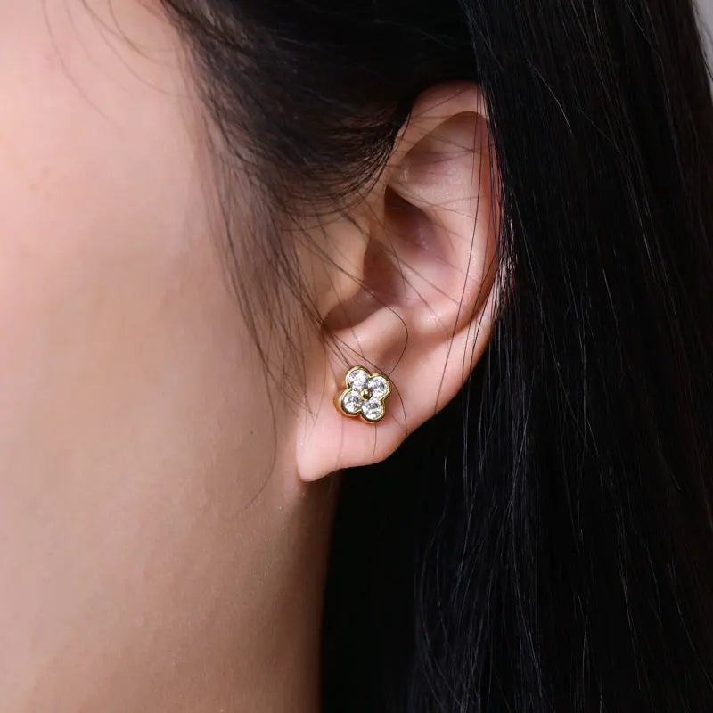 Lnkry 14K Gold Filled Four Leaf Flower Stud Earrings Dazzling Certified 3mm Moissanite Earring for Women 2026 Trend Jewelry Gift