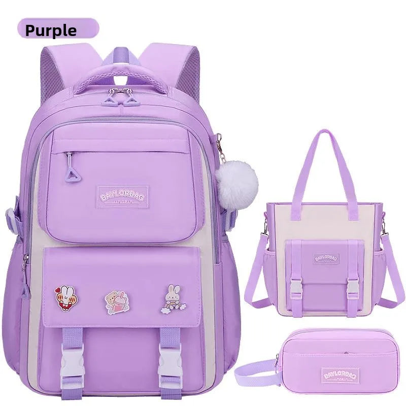 Cute School Bag for Little Girls Primary Student Double Shoulder Backpack after Class Tutoring Lightweight Waterproof Nylon