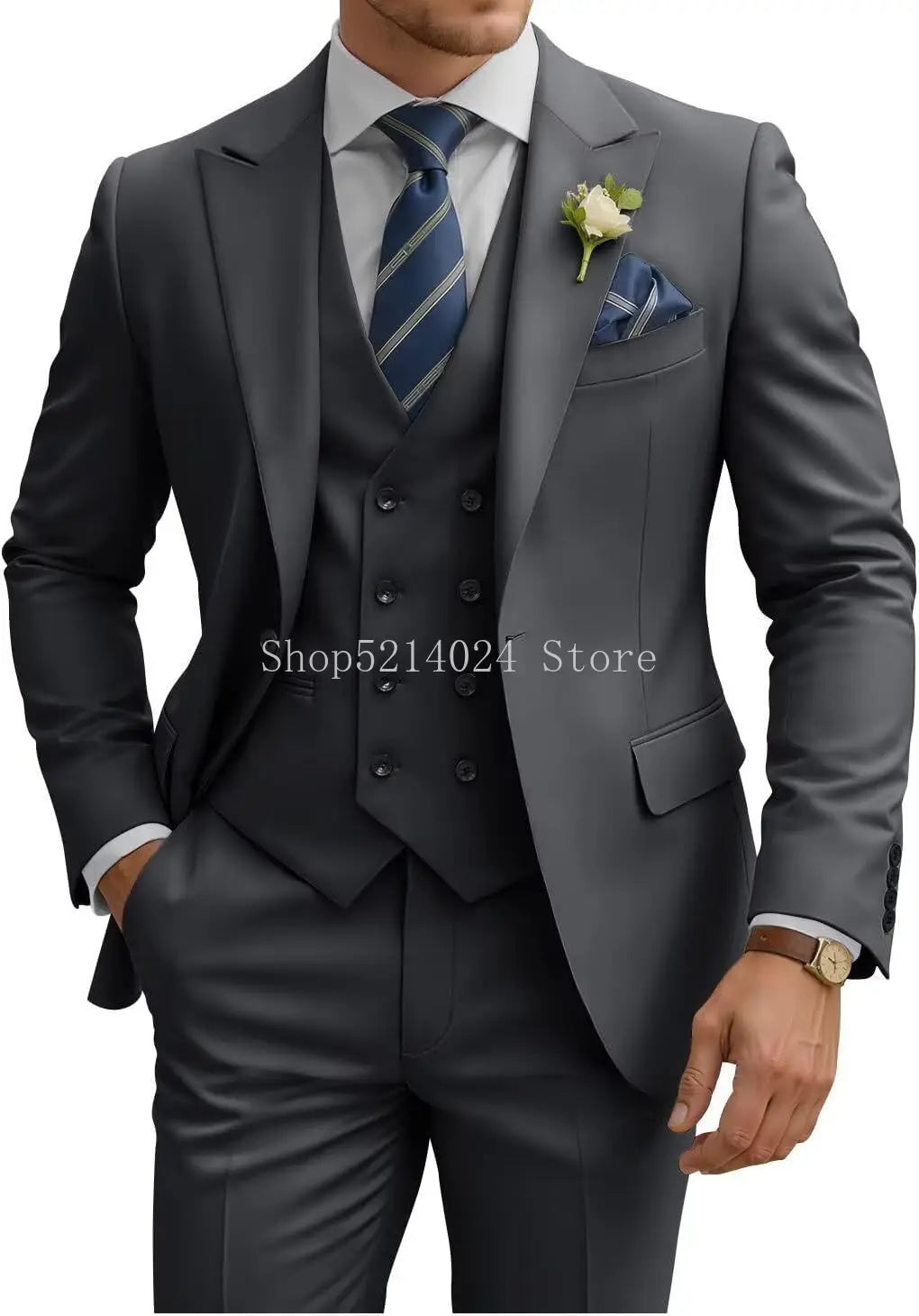 Mens Suit 3 Piece Slim Fit Suits for Men Double Breasted Suit Wedding Prom Suits Formal Business Dinner Tuxedo