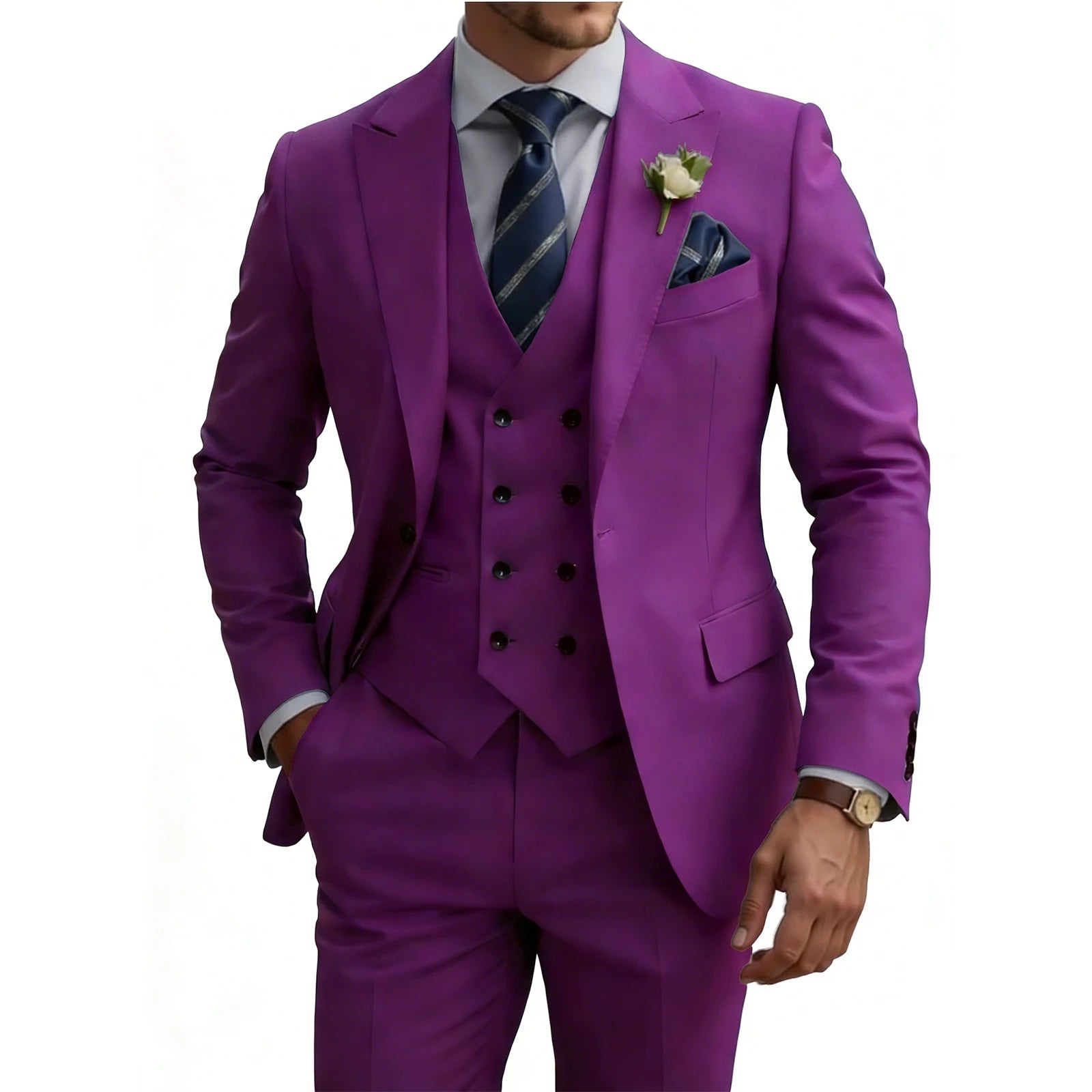 Mens 3 Piece Slim Fit For Men Double Breasted Suit Wedding Prom Suits Formal Business Dinner Tuxedo