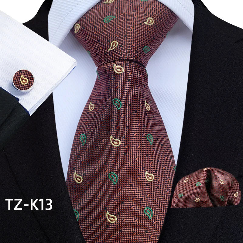 Men Ties Set Green Floral Paisley Necktie Business Formal Pocket Square Cufflinks Set For Wedding Party Accessories Cravat