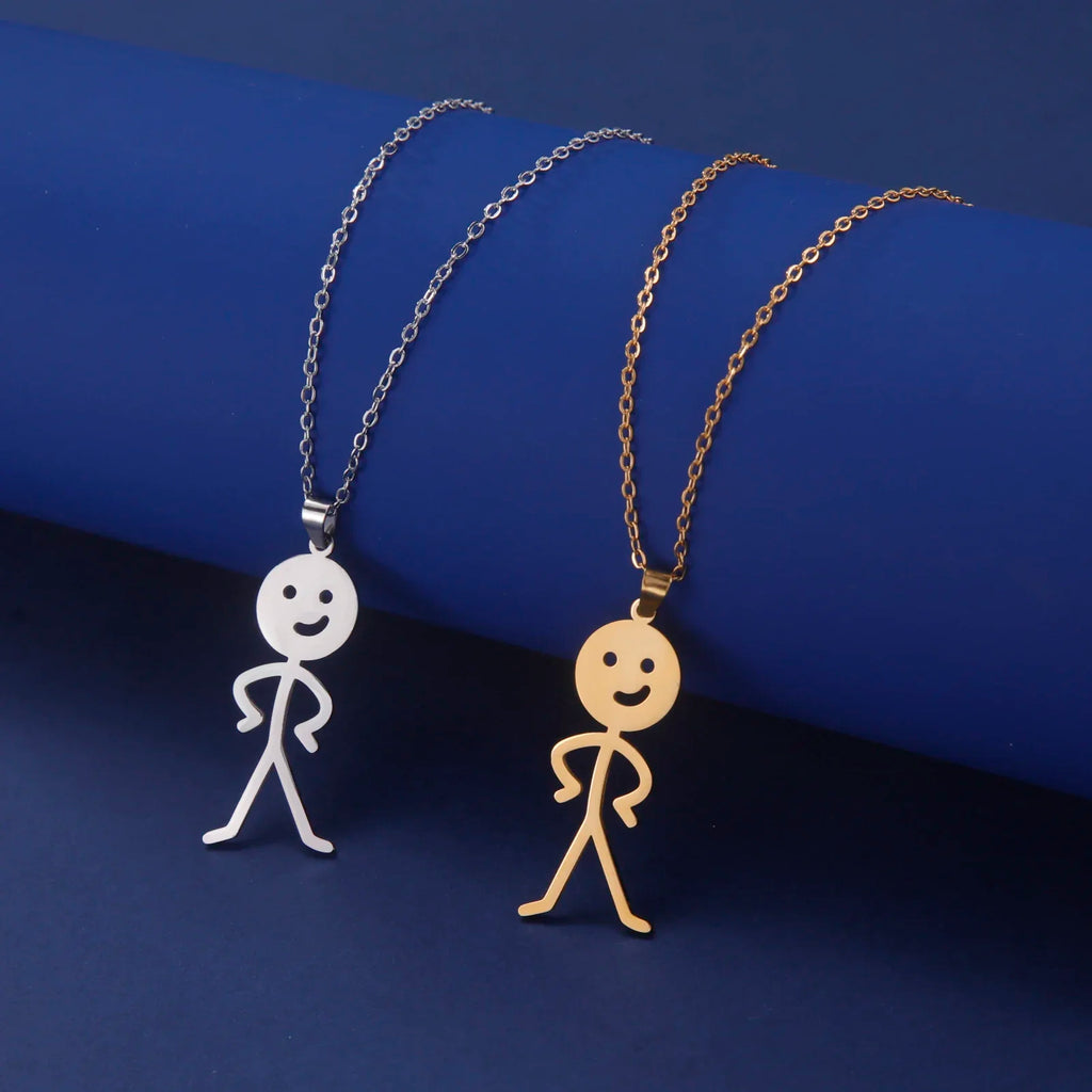 Funny Necklace for Men Woman Doodle Stickman Middle Finger Pendant Gold Color Stainless Steel Jewelry Rock Punk Chain Accessorie
