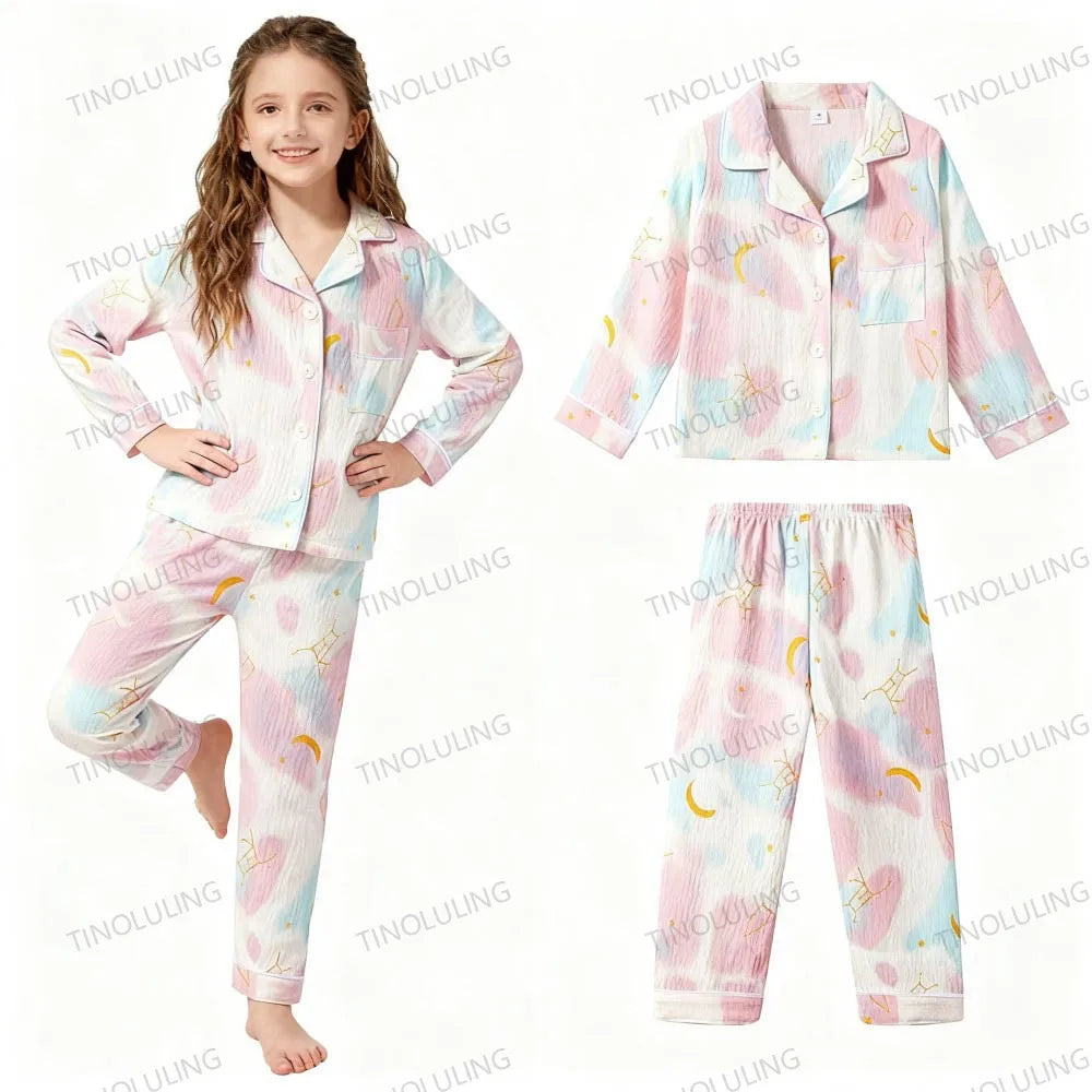 Soft Cotton Pajamas for Girls Cartoon Animal Print Pyjama Sets Children's Pijamas Sleepwear Suit Kid Long Sleeve Loungewear