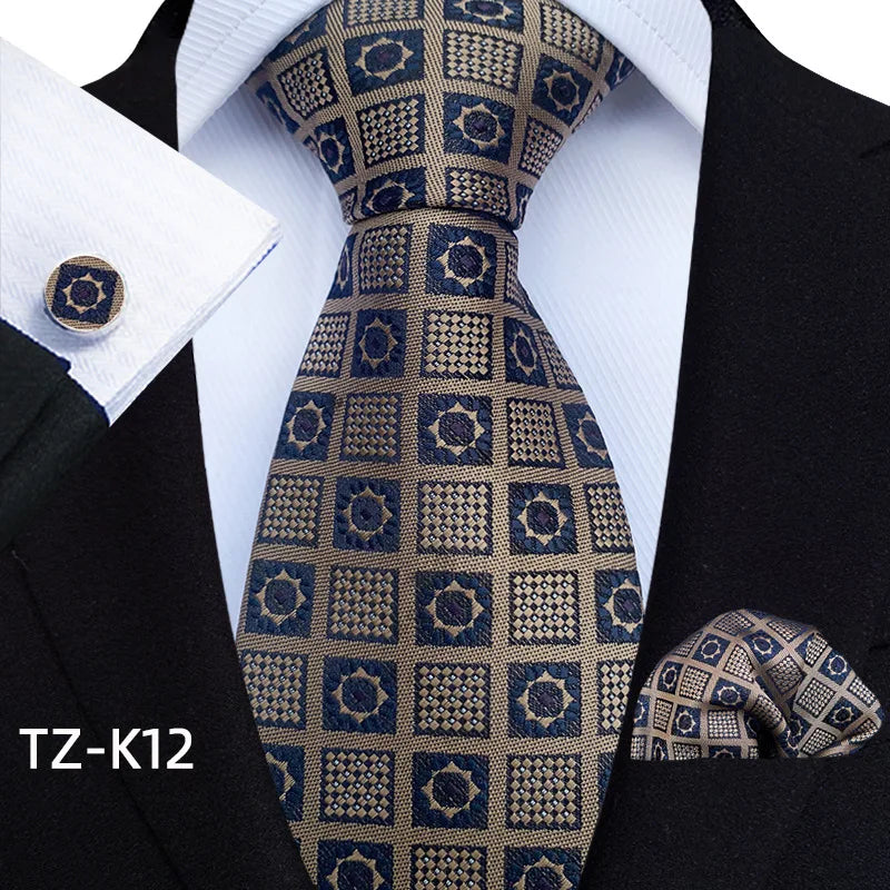Men Ties Set Green Floral Paisley Necktie Business Formal Pocket Square Cufflinks Set For Wedding Party Accessories Cravat