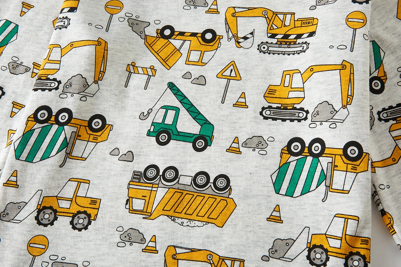 Pajamas Set for Boys 100% Cotton Full Print Excavator Kids Pjs Long Sleeve Elastic Cuffs Soft Sleepwear For Age 1-8 Years
