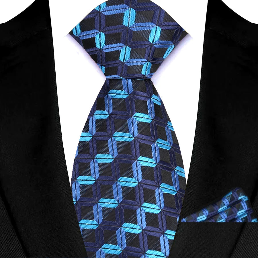 Men's Ties Set Luxury Floral Plaid Solid Light Blue Ties Business Party Formal Necktie Pocket Square Set Suits Accessory Gift