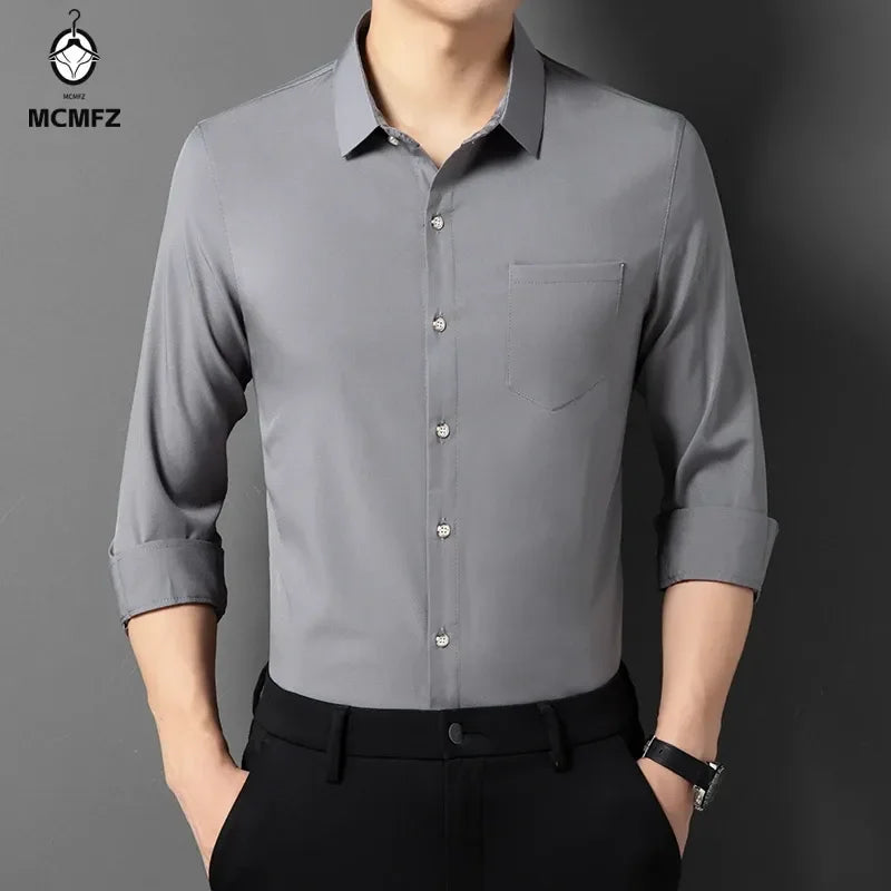 Men's Business Casual Solid Color Long Sleeved Shirt Non Ironing Comfortable Top