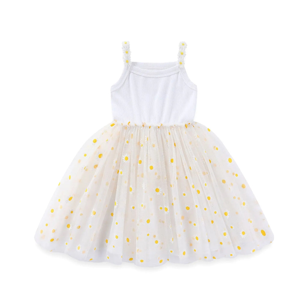 Korean Style Kid's Girls' Summer Dress 0-6Y Cute Baby Children's Daisy Suspender Mesh Dress for Girls Sun Beach Holiday Clothing