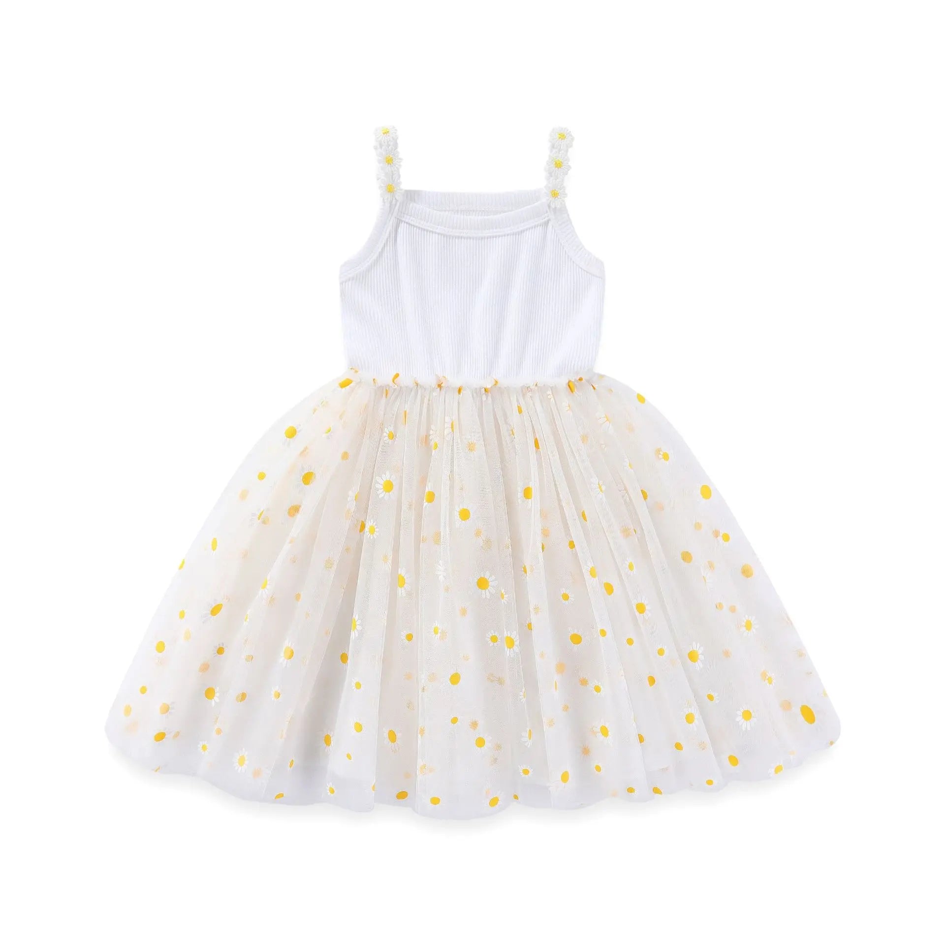 Korean Style Kid's Girls' Summer Dress 0-6Y Cute Baby Children's Daisy Suspender Mesh Dress for Girls Sun Beach Holiday Clothing