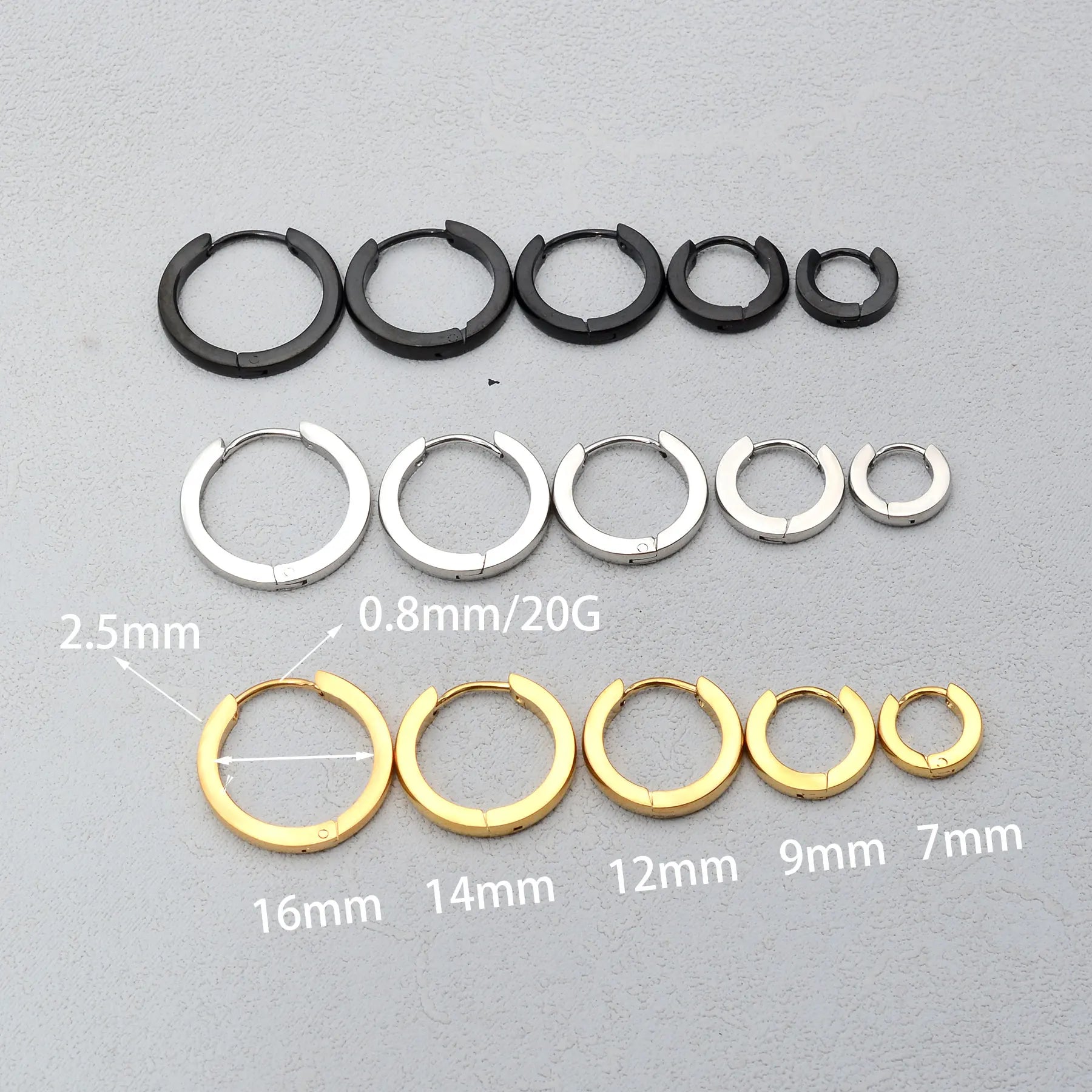 2PC Minimalist Stainless Steel Classic Round Gold Color Earring for Women Men Tiny Huggie Hoop Punk Rock Party Jewelry Gifts 20G