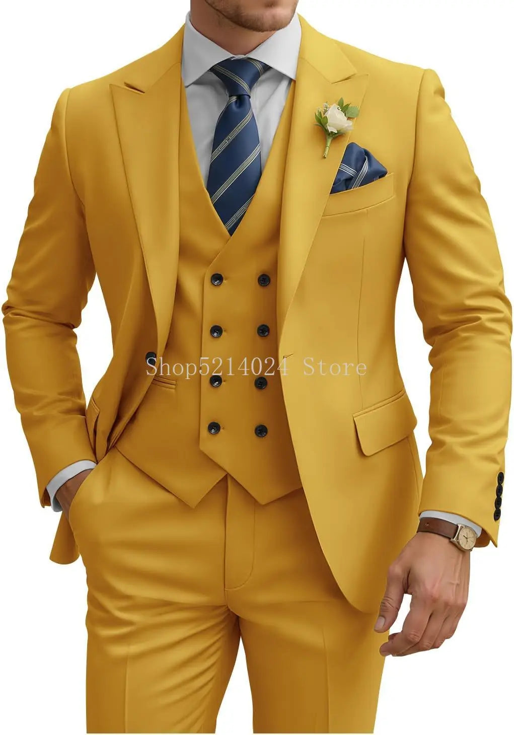 Mens Suit 3 Piece Slim Fit Suits for Men Double Breasted Suit Wedding Prom Suits Formal Business Dinner Tuxedo