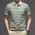 Mens Striped Polo Shirt Short Sleeve Classic Collar Breathable Casual Top For Daily Wear And Summer