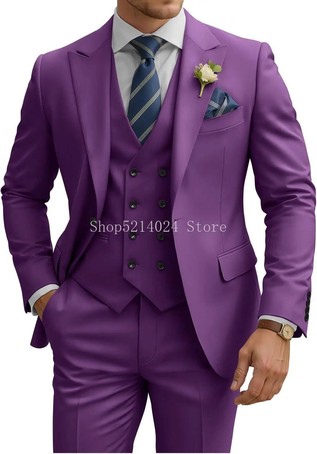 Mens Suit 3 Piece Slim Fit Suits for Men Double Breasted Suit Wedding Prom Suits Formal Business Dinner Tuxedo