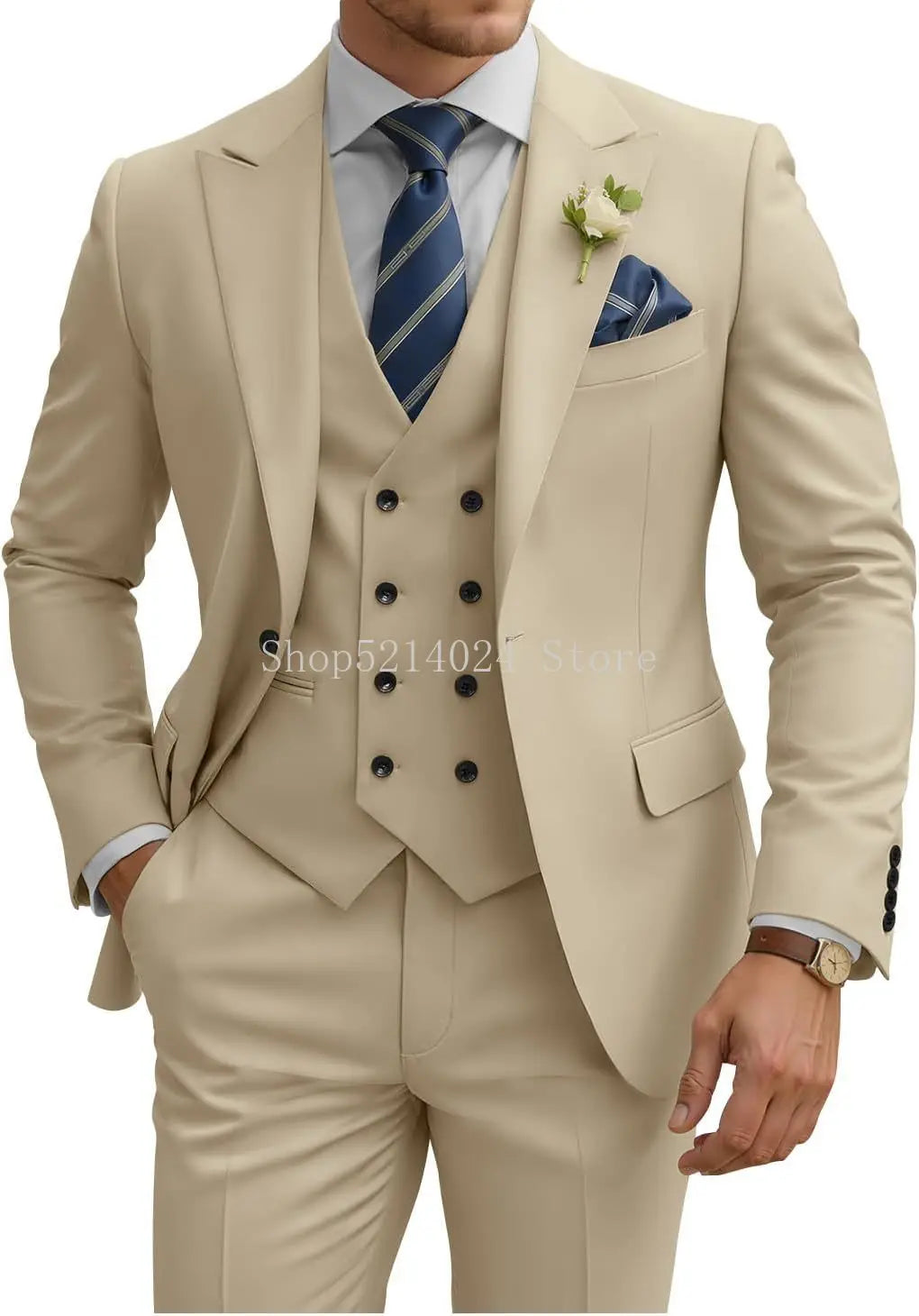 Mens Suit 3 Piece Slim Fit Suits for Men Double Breasted Suit Wedding Prom Suits Formal Business Dinner Tuxedo