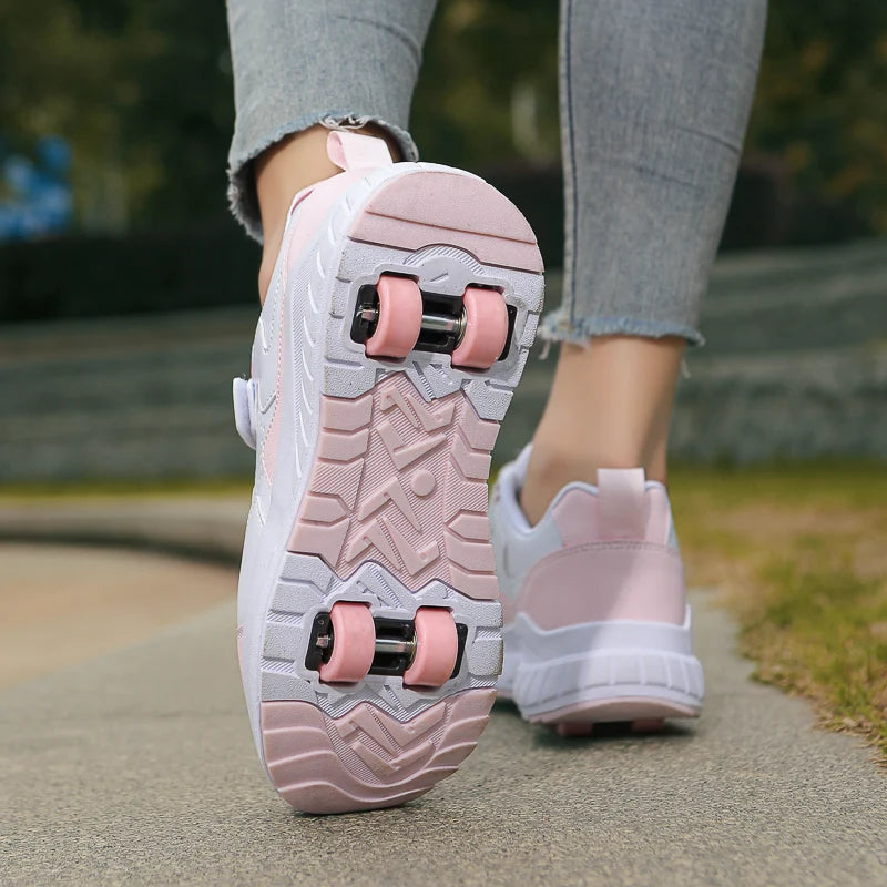 Kids Roller Skate Shoes Fashion Casual Sports Children 4-Wheels Sneakers for Boys and Girls Gift Nice Footwear