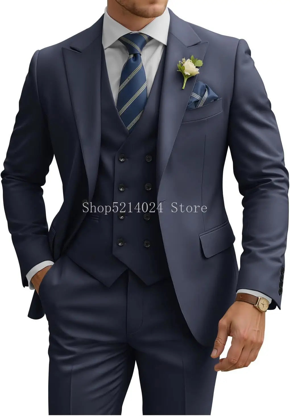 Mens Suit 3 Piece Slim Fit Suits for Men Double Breasted Suit Wedding Prom Suits Formal Business Dinner Tuxedo