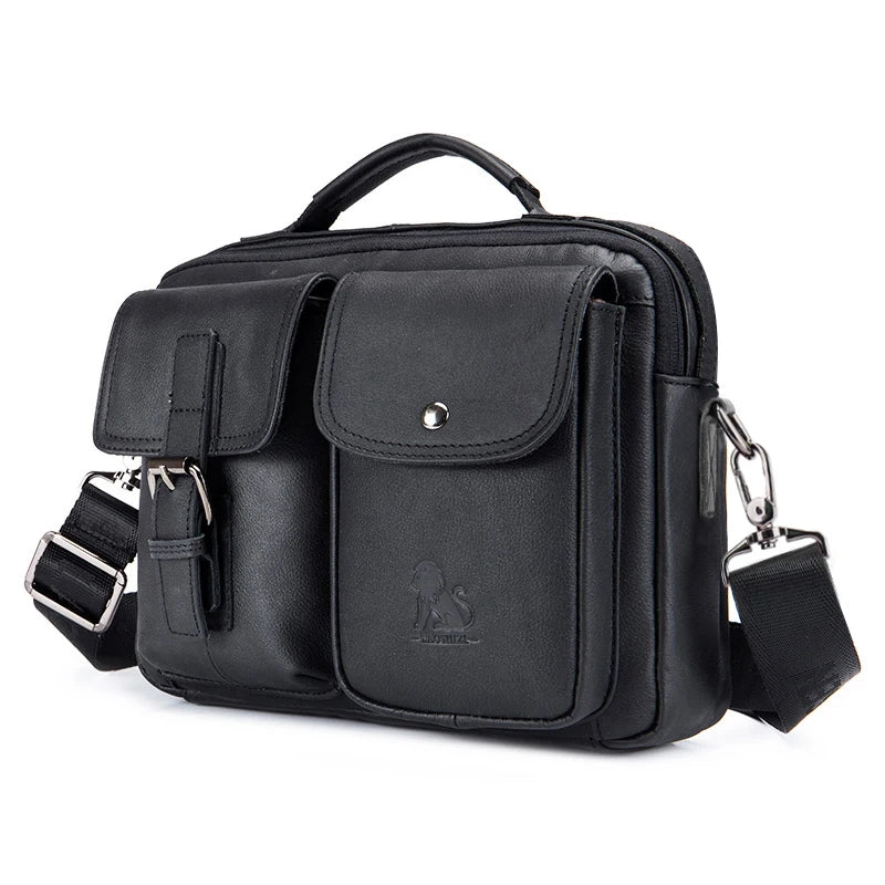 Men's Genuine Leather Shoulder Bag, Retro Top Layer Cowhide Casual Crossbody Bag, Men's Square Bag