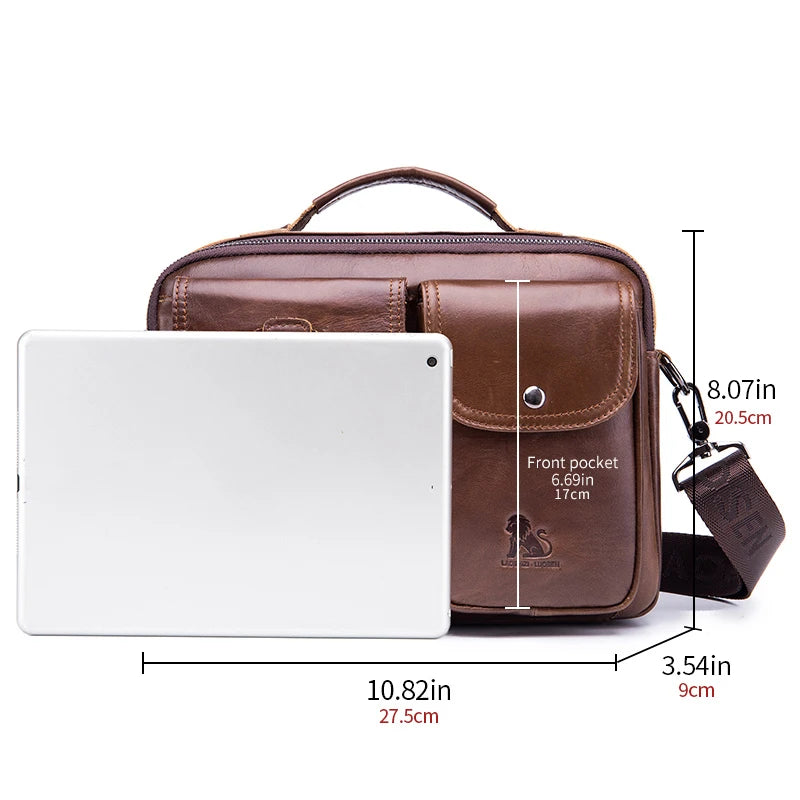 Men's Genuine Leather Shoulder Bag, Retro Top Layer Cowhide Casual Crossbody Bag, Men's Square Bag