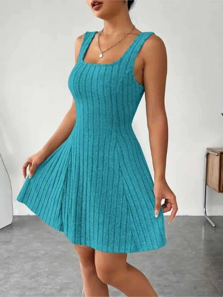 Autumn Winter Fashion Knitted Women's Dress Suit Long-sleeved Hoodie Top + Elegant Female Sleeveless A-line Tank Top 2-piece Set