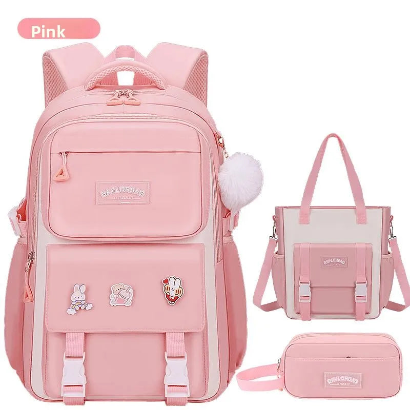 Cute School Bag for Little Girls Primary Student Double Shoulder Backpack after Class Tutoring Lightweight Waterproof Nylon