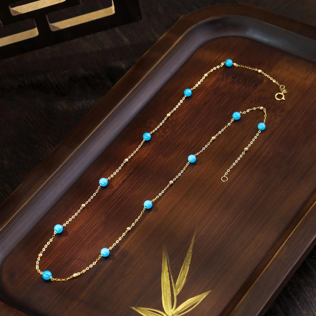New 18k gold necklace pendant natural AU750 Natural turquoise Fine jewelry sky party for women  X714