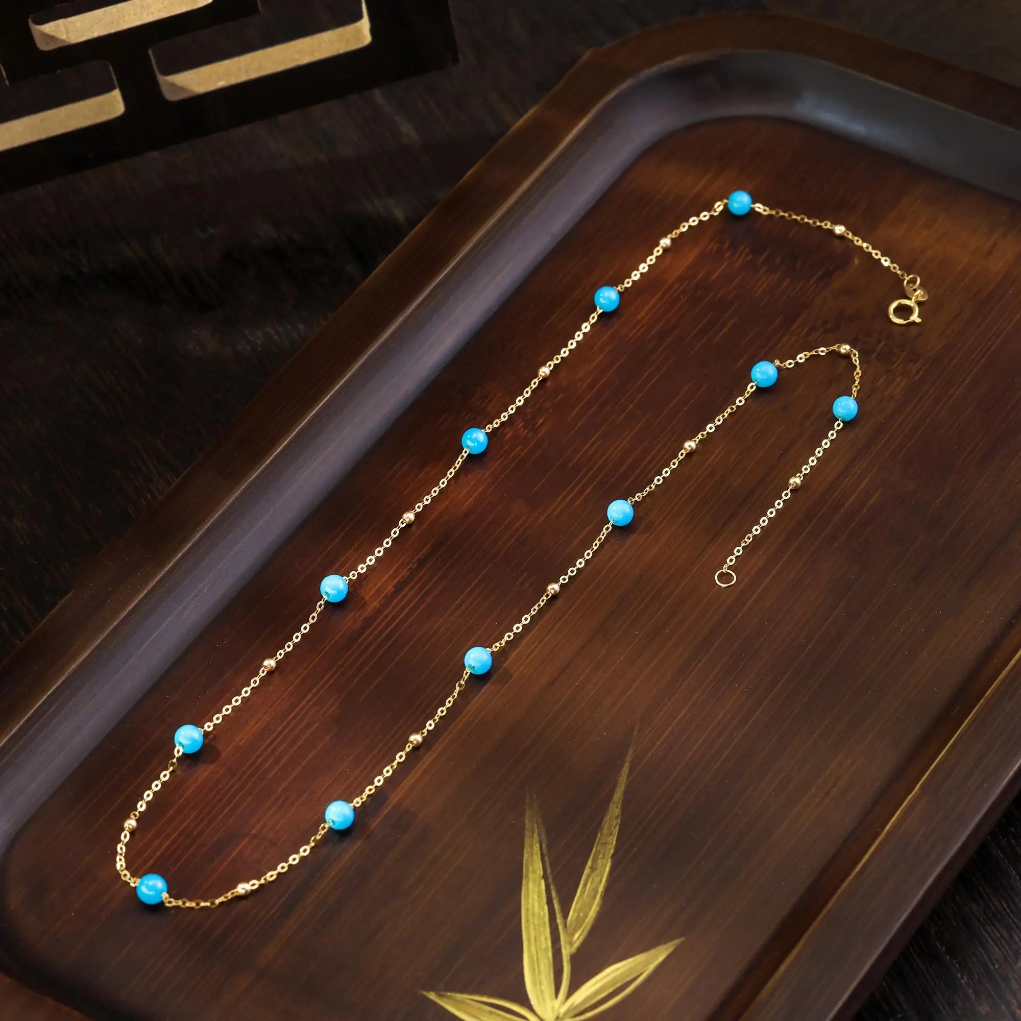 New 18k gold necklace pendant natural AU750 Natural turquoise Fine jewelry sky party for women  X714