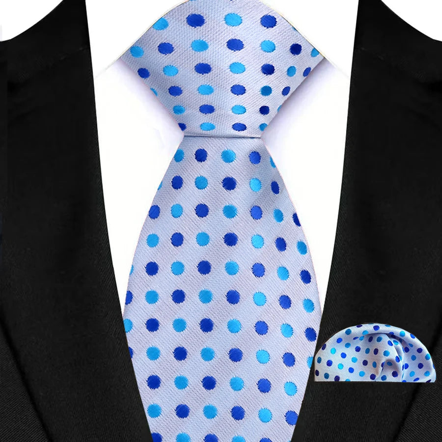 Men's Ties Set Luxury Floral Plaid Solid Light Blue Ties Business Party Formal Necktie Pocket Square Set Suits Accessory Gift