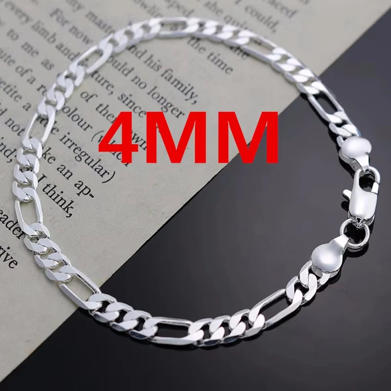 Noble New Arrive 925 Sterling Silver 4MM Chain for Men Women Bracelet Necklace Jewelry Set Lady Christmas Gifts Charms Wedding