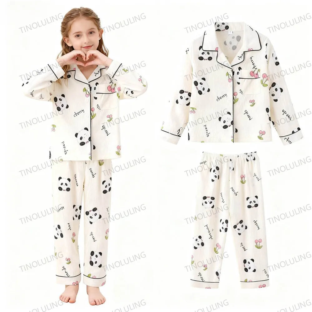 Soft Cotton Pajamas for Girls Cartoon Animal Print Pyjama Sets Children's Pijamas Sleepwear Suit Kid Long Sleeve Loungewear