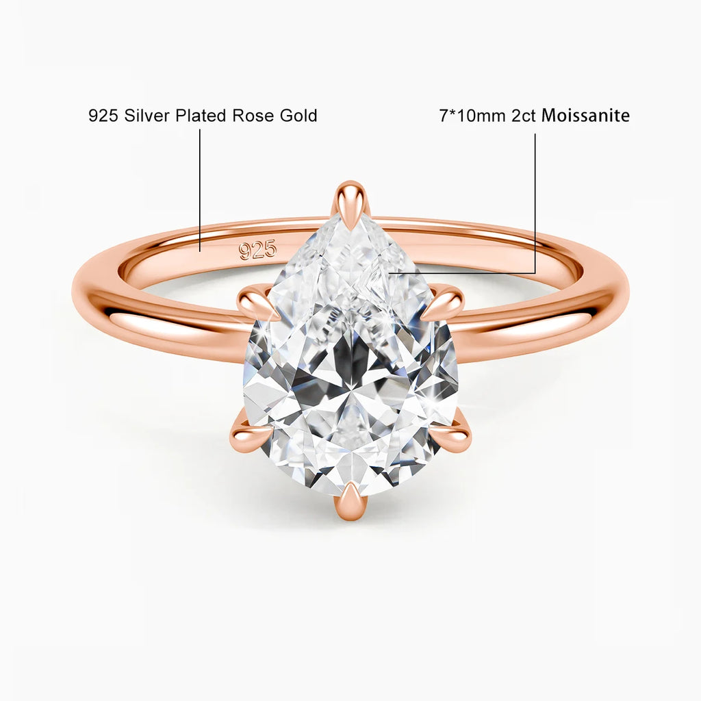 Solid 14K Gold Filled Solitaire Moissanite Diamond Ring 2CT Pear Cut D VVS1 Au585 Ring for Women Minimalist Engagement Jewelry