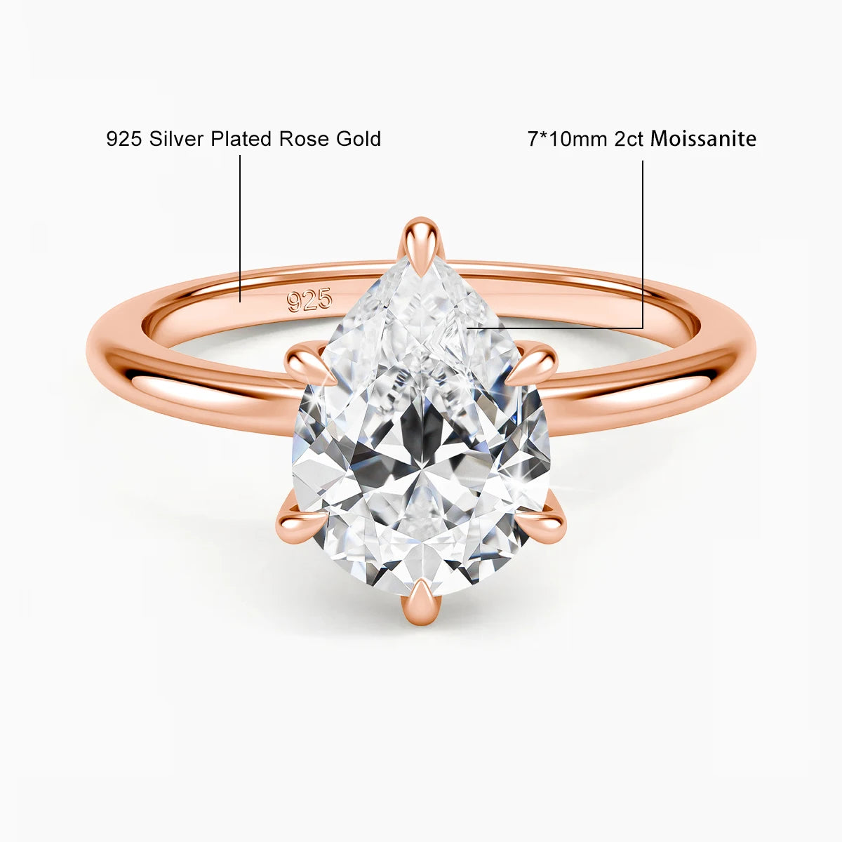 Solid 14K Gold Filled Solitaire Moissanite Diamond Ring 2CT Pear Cut D VVS1 Au585 Ring for Women Minimalist Engagement Jewelry