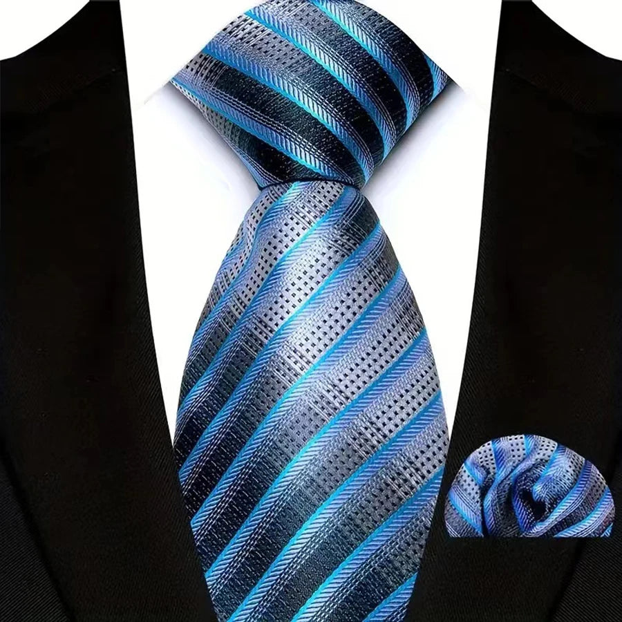 Men's Ties Set Luxury Floral Plaid Solid Light Blue Ties Business Party Formal Necktie Pocket Square Set Suits Accessory Gift