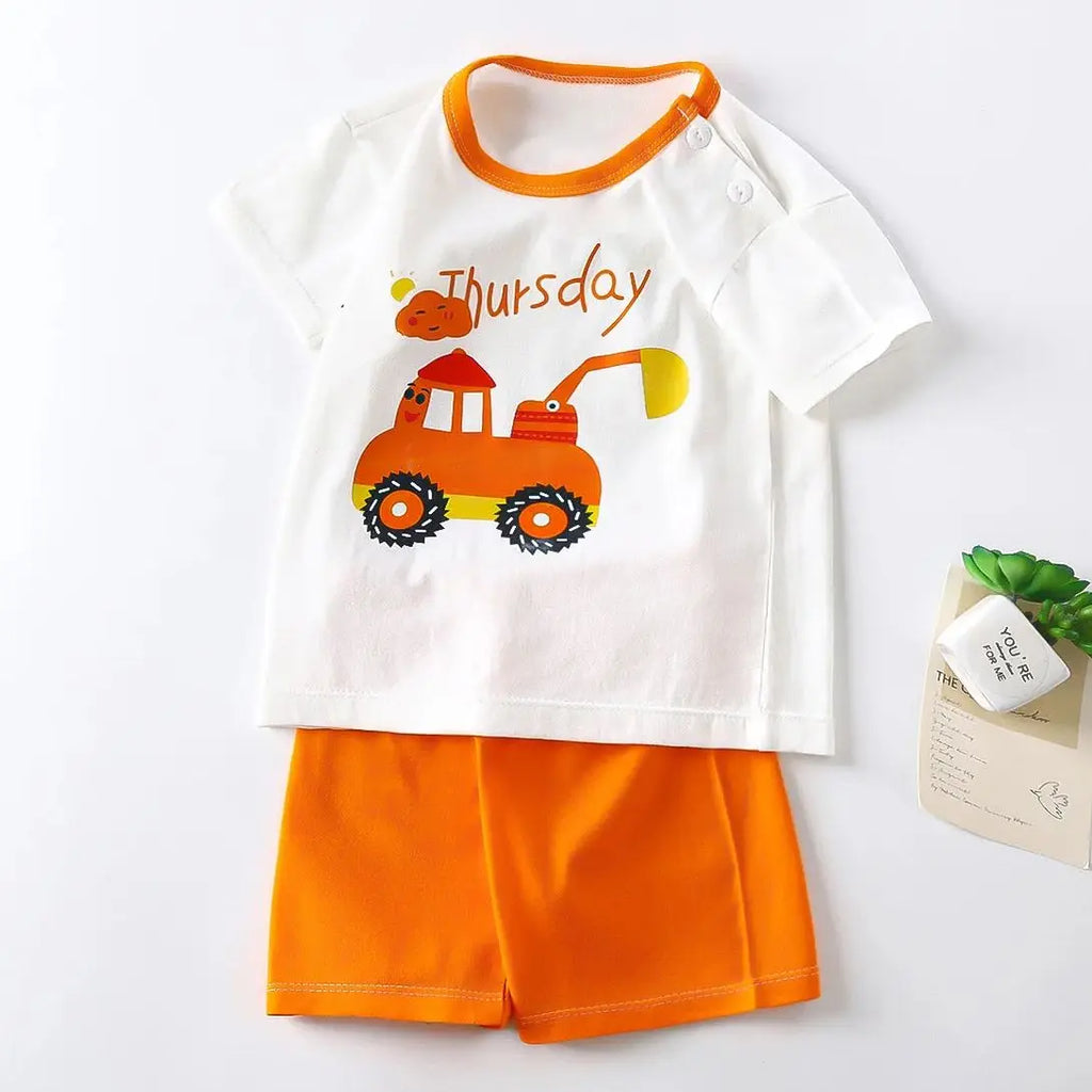 Kid Boy Clothes Cartoon Girl Outfit Short Sleeve Cotton Toddler Clothing T-shirt+Short Pant 2Pcs Girl Suit Baby Tracksuit A1151