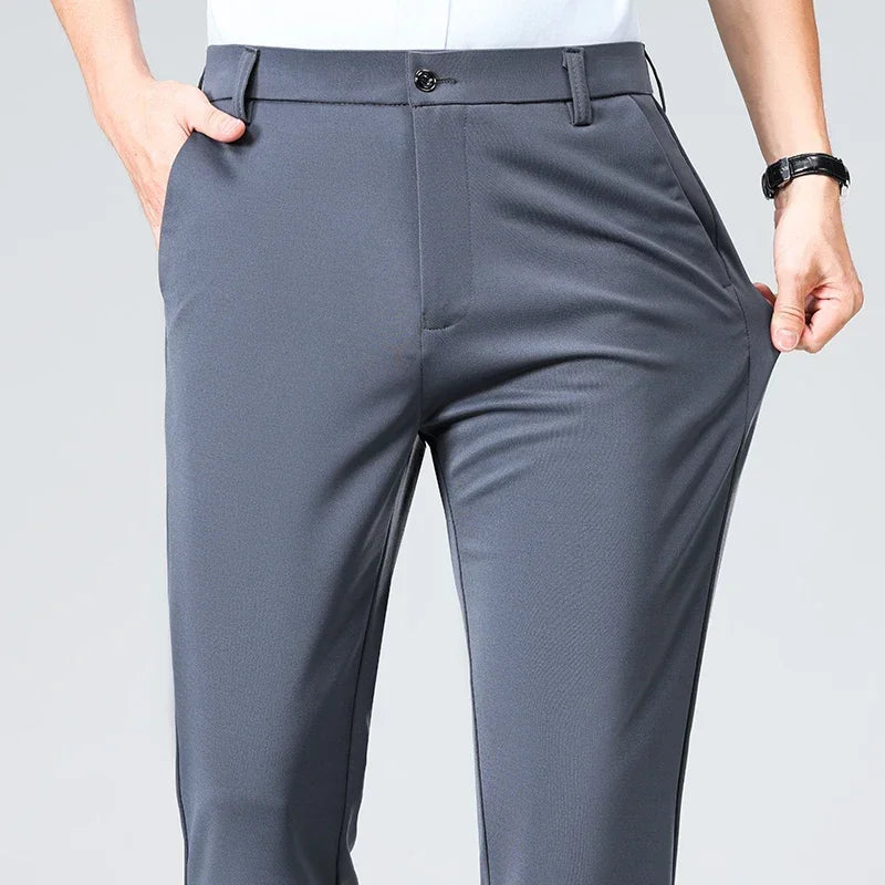 Men Suit Pants Light Thin Elastic Slim Fit Dress Pants Business Solid Casual Straight Leg Trouser Men Clothing Oversize 29-42